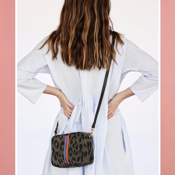 Clare V. Midi Sac Army Pablo Cat Suede Mini Stripes Crossbody Bag NWT - Picture 3 of 7